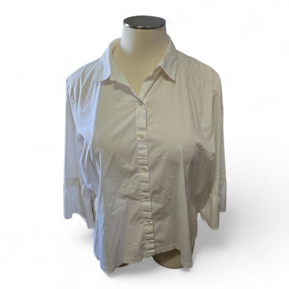 J. Jill White Button-Down Shirt With Bell Sleeves